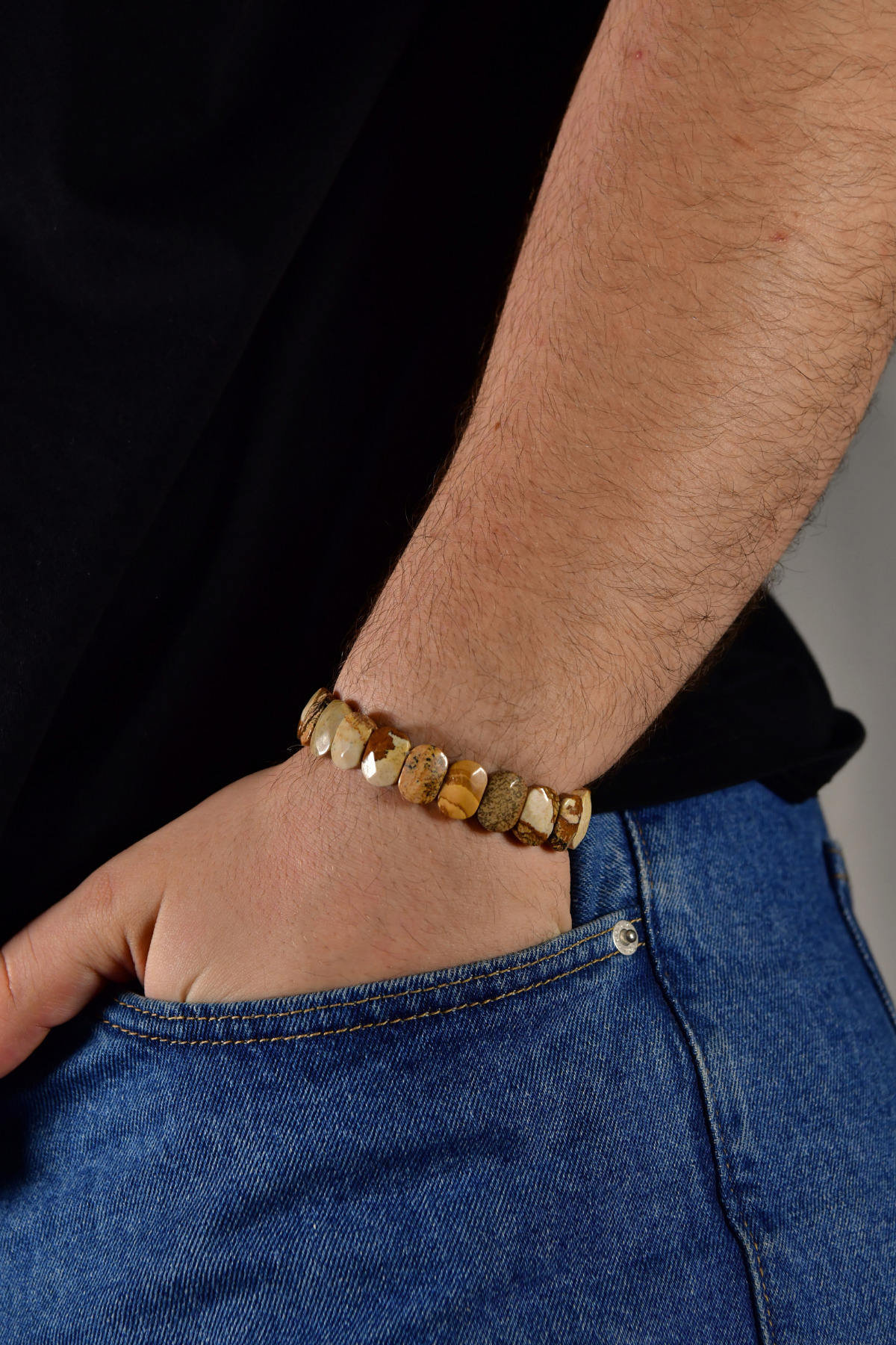 Ağaç Jasper Özel Kesim Doğal Taş Unisex Bileklik